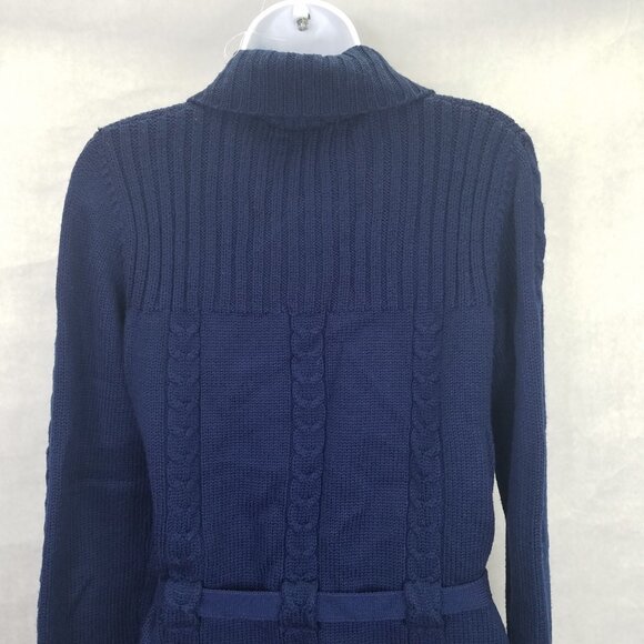 Sirocco Cardigan Women Sm Cable Knit Navy Blue Open Front Belted Classic Vintage - Picture 8 of 13